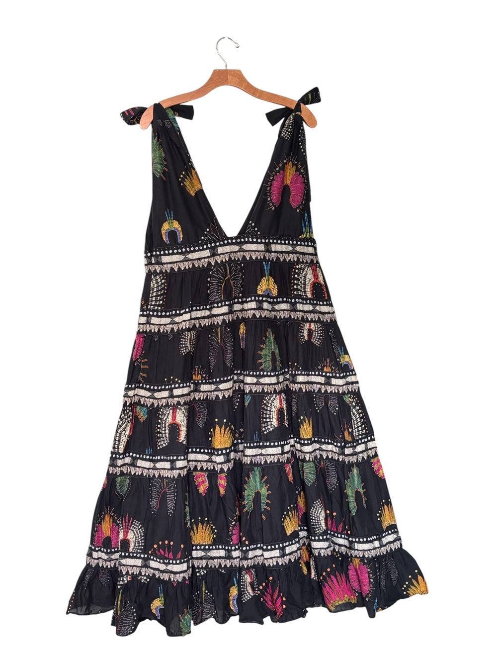 FARM Rio Wonderful Headdress V-Neck Midi Dress Xl Tiered Multicolor Print - Picture 7 of 12